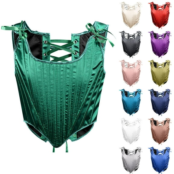 Jsaierl Womens Corset Top Plus Size Lace Up Steampunk Renaissance Corset Push Up Overbust Corsets Casual Bustier Shapewear