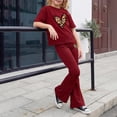 thumbnail image 7 of KVPLBQFD Girls Summer 2 Piece Outfit Heart Embellished Short Sleeve Top + Stretchy Flared Pants Set for Teens Girl Fashion Vacation Travel Clothes, 7 of 7