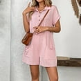 thumbnail image 6 of CaiJunJia Womens Short Sleeve Romper Casual Summer Cotton V Neck Button Down Short Jumpsuit, 6 of 8