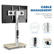 RTVR Modern Rolling TV Stand for 32 to 70 inch Screens, White Floor Portable TV Stand with Wooden Base