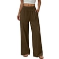 thumbnail image 3 of Wide Leg Pants for Woman Dressy Stretchy High Waisted Trousers with Pockets Casual Lounge Pants Brown 2XL, 3 of 10