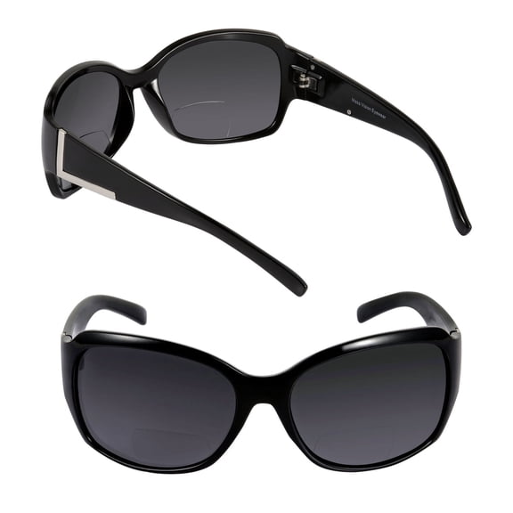Pair of "The Fashionista" Womens Designer Bifocal Sunglasses - Outdoor Reading Glasses - Black/Black - 1.25