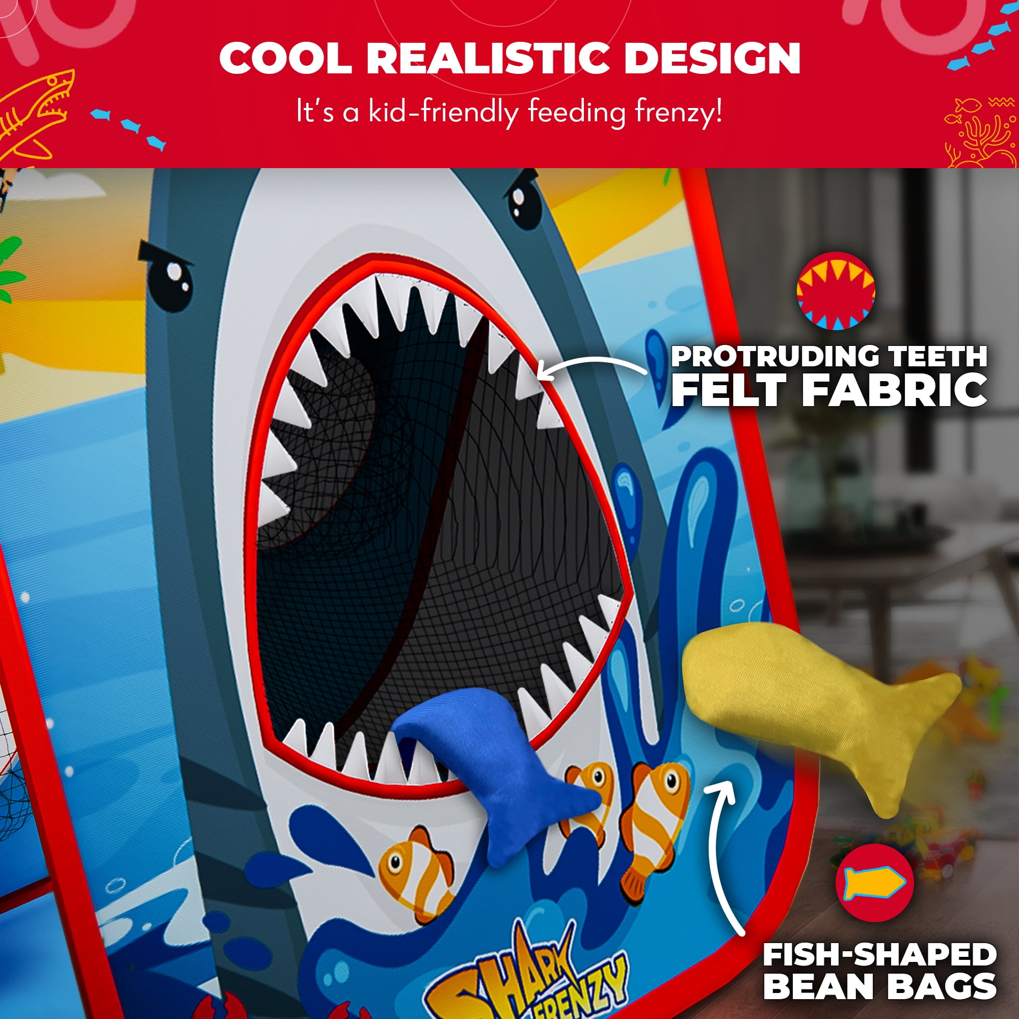 Swooc Games® - Shark Frenzy™ | 2-in-1 Bean Bag Toss Game for Kids | 5-Second Setup | Toddler Party Games For Kids 3-5 | Toddler Outdoor Games for Kids 3-6 | Shark Toys For Boys | Kids Cornhole Game
