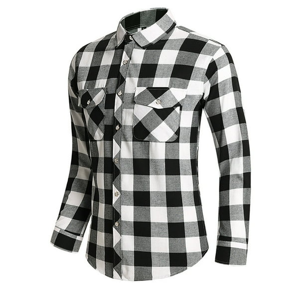 NAFUU Mens Dress Shirts Fashion Men's Autumn Winter Casual Party Long Sleeved Plaid Lapel Comfortable Thick Warm Flannel Shirt With Pockets Daily Fashion Shirts