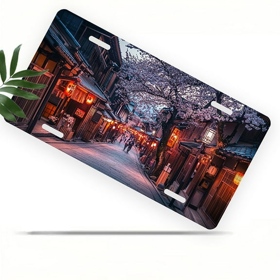 License Plate, Cherry blossom Street in Japan Decorative Front,Personalized Stainless Steel License Plate Cover For Men Women,12.2" X 6.2"