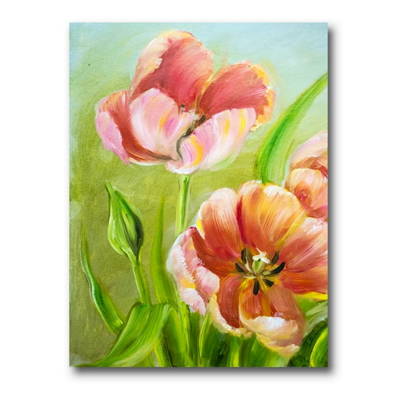 Designart ' Ancient Red Tulips Flowers III ' Traditional Canvas Wall Art Print