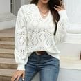 thumbnail image 4 of Fnooota Sweaters for Women, V Neck Lightweight Knit Long Sleeve Pullover Tops White Size L, 4 of 9