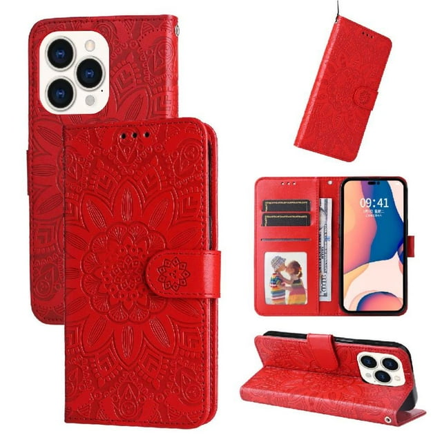 Funda tipo cartera GANGXUN para iPhone 14 Pro , diseño girasol, cuero PU, soporte, cierre magnético, tarjetero