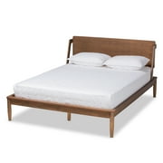 Baxton Studio Sadler Queen Size Mid-Century Modern Wood Platform Bed, Ash Walnut