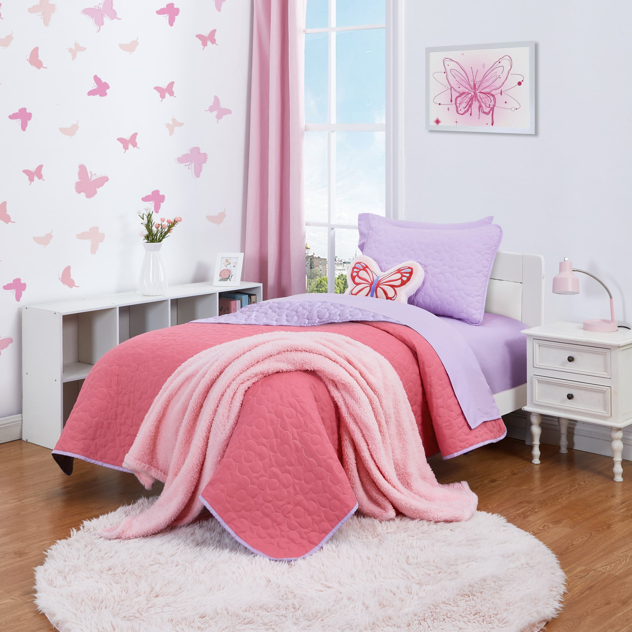 Your Zone Quilt Set with Sheets Flowers Polyester Basic Weave Quilts, Twin - Reversible