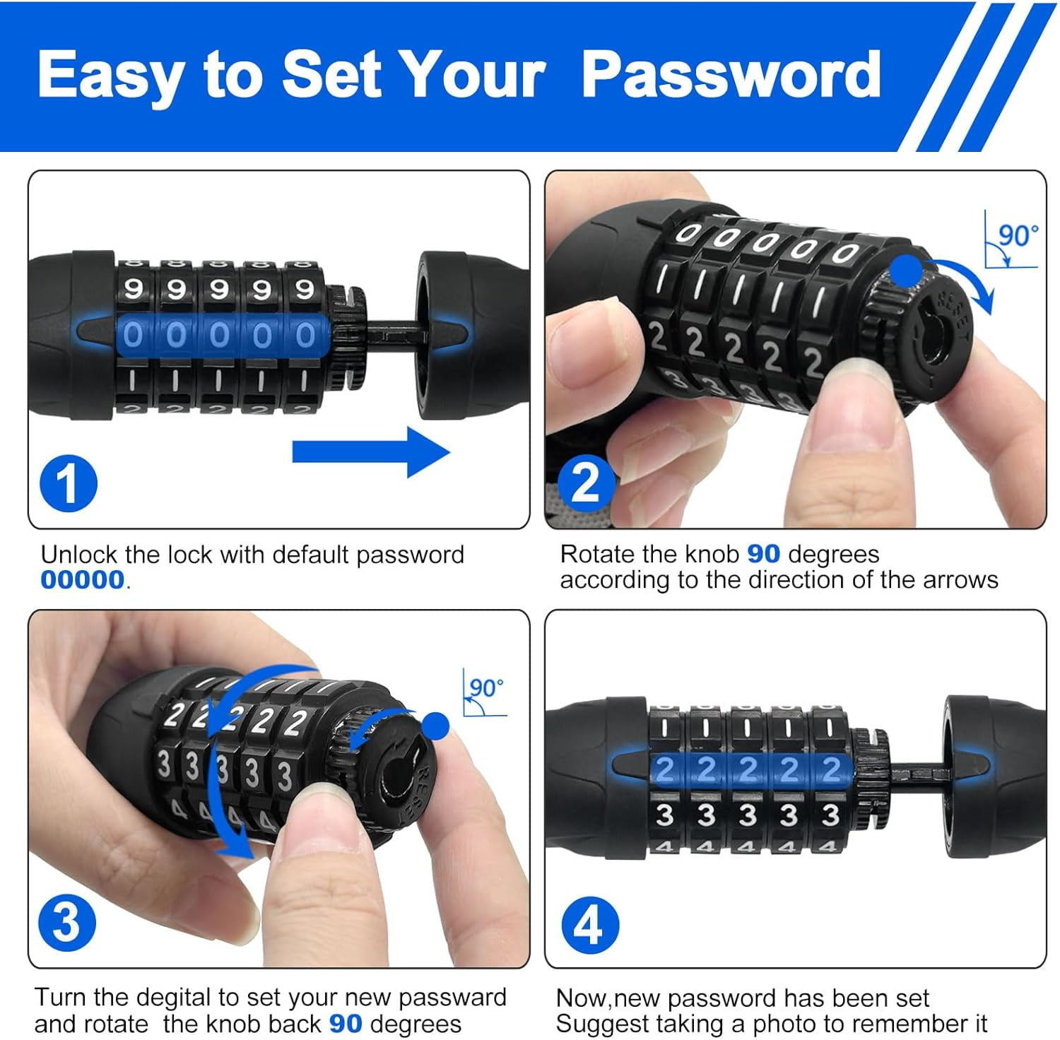 Bike Chain Lock, 5 Digit Combination Heavy Duty Anti Theft Bicycle Chain Lock,2.62/3.2/4.27/5/6Ft Long Security Resettable Bike Locks for Bike, Bicycle, Scooter, Door, Gate, Fence-4/6mm Thick