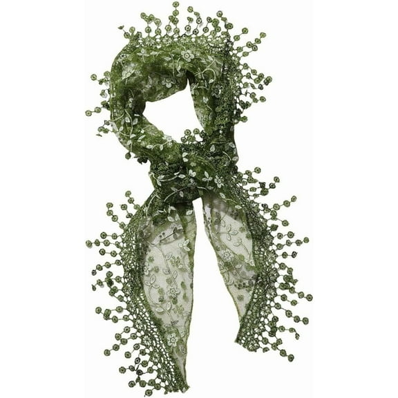 Olive Green Lace Scarf Head Wrap Vintage Soft Triangle Hairband Flower Pattern Sheer Fabric Floral Edging Trim Polyester Cloth Headbands for Women Hair Accessories Party Birthday Wedding