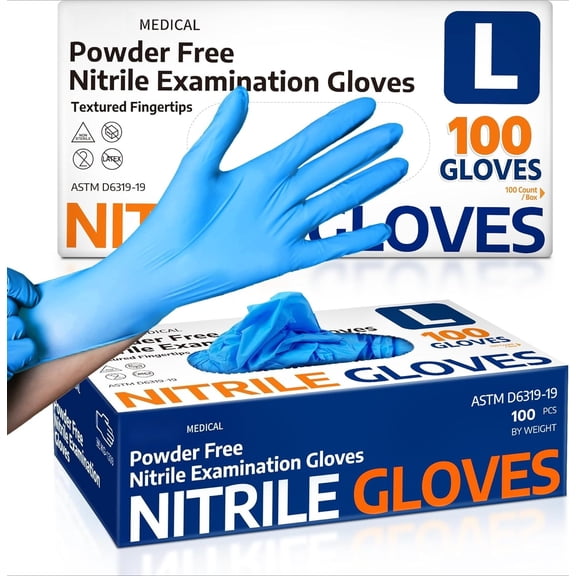 Nitrile Exam Gloves, 100 Count Disposable Latex-Free Powder-Free Food Safe Gloves, 3.5 Mil Medical Grade for Medical, Cleaning, Food Prep, Blue