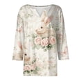thumbnail image 4 of Women's Easter 3/4 Sleeve Casual Sweater, Cute Easter Printed Softest Pullover, Spring Oversized Button Neck T-Shirts, 4 of 5