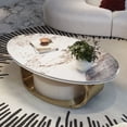 thumbnail image 3 of ENSHUI 55" Modern Oval Coffee Table with Abstract Gold Metal Base and Sintered Stone Top, Gold, 3 of 7