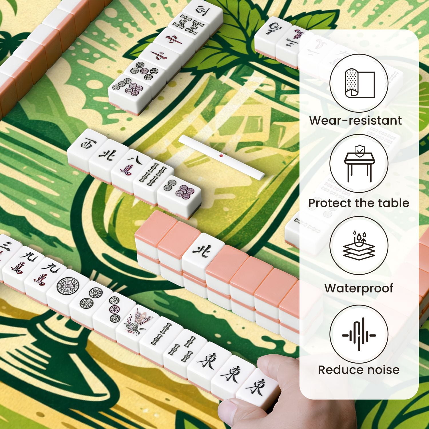 Mahjong Mat 31.5" x 31.5" Tropical Mojito Cocktail Mint Lime Beachfront Non-Slip Noise Reduction Mahjong Tiles Table Cover for Dominoes Poker Card Board and Tile Games