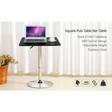 - Modern Adjustable Square Bar Table Black MDF Top Pub Bristo Tables Swivel