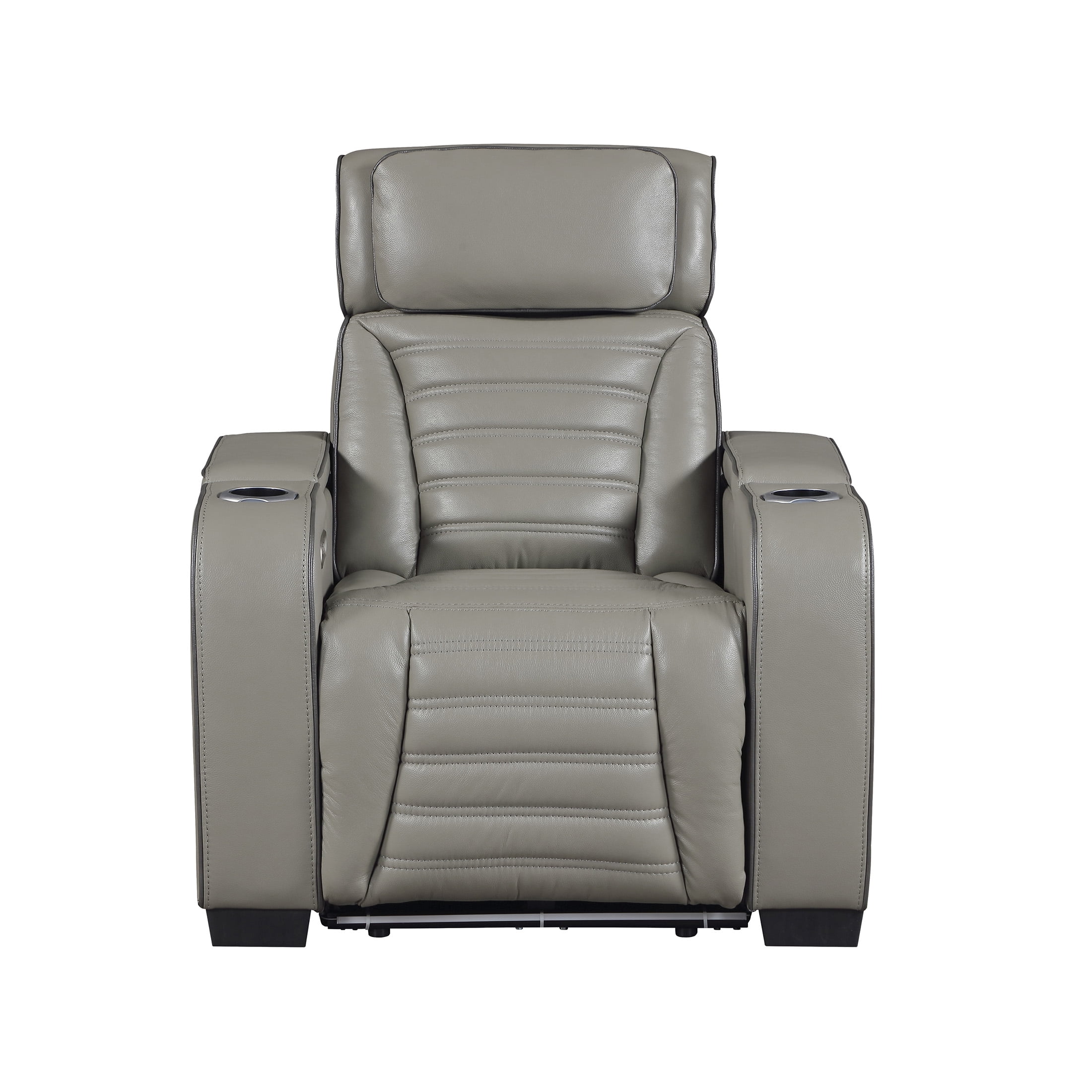 OakvillePark Elantra Leather Match Power Reclining Chair with Power Headrest/Cup holder/Storage Arms/Air Massage/Heat/LED Lighting and Charging Port, Gray