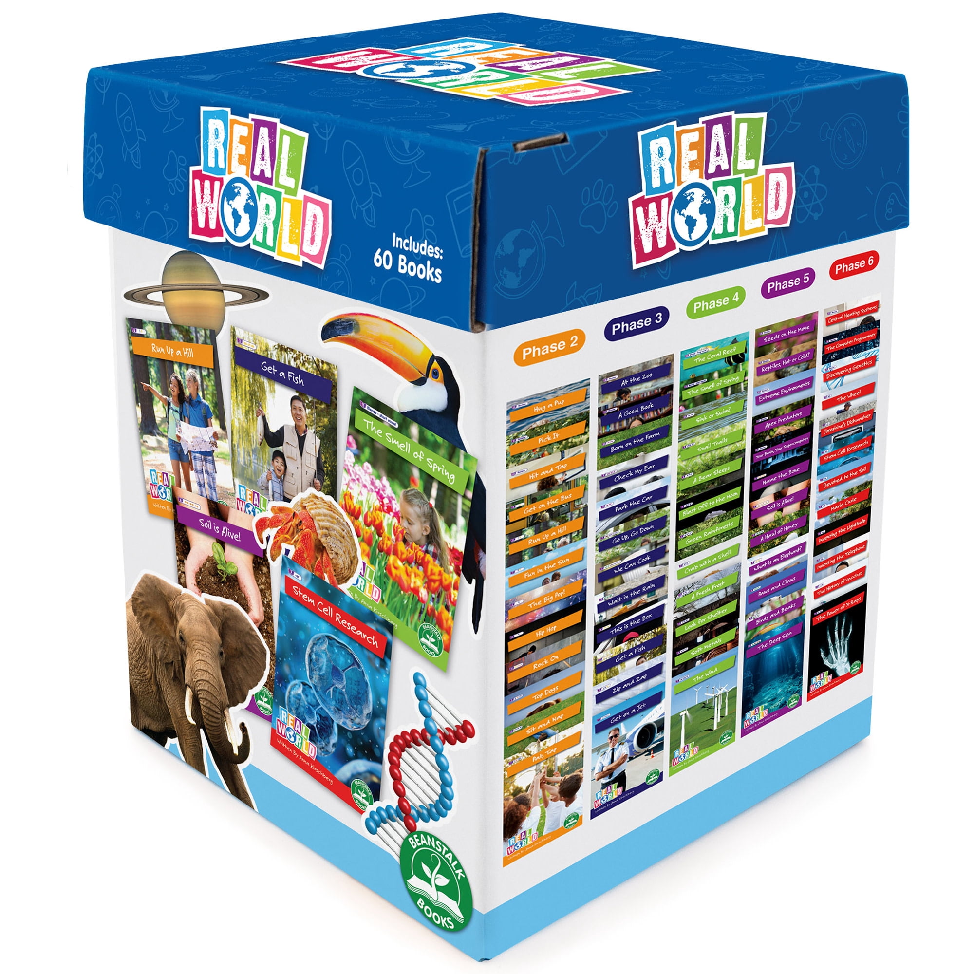 Junior Learning: Real World - Phases 2-6 Box Set - Non-Fiction Hi-Lo Decodables, 60 Books, Week-By-Week Rainbow Phonics, Kids Reading Development