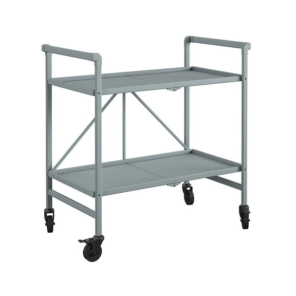 COSCO Multi-Purpose Indoor/Outdoor 2-Shelf Rolling Cart with 2 Locking Caster Wheels, Gray