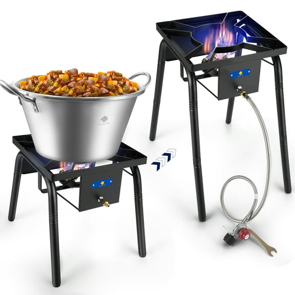 ARC Approval Heavy Duty Stainless Steel Large Cazo, Sandwich Bottom, Acero Inoxidable,Cazo para Carnitas de Cobre，220,000 BTU Propane Burner for Outdoor Cooking，w/Height Adjustable Legs (22QT)