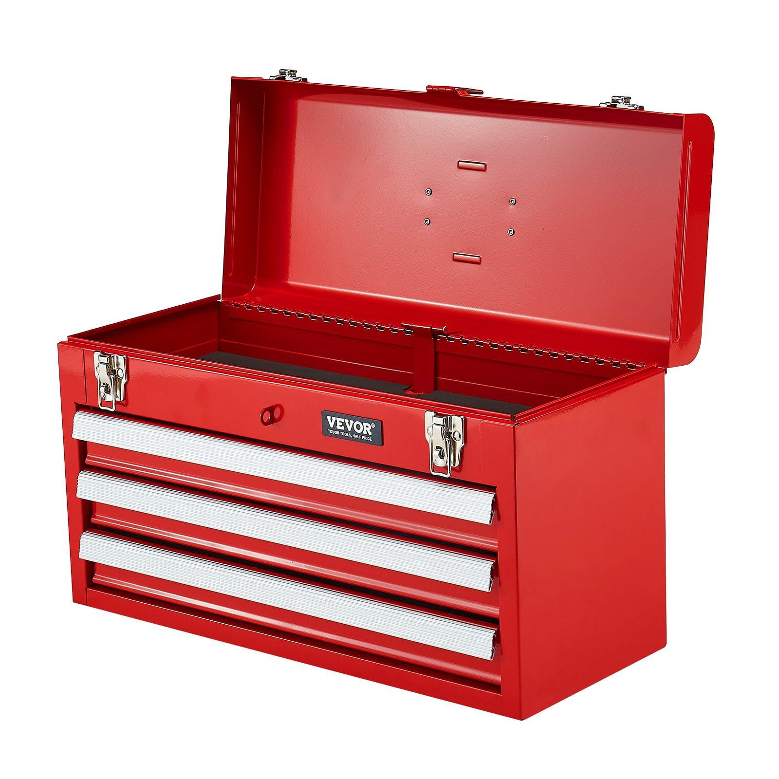 Tool Box 20.5-inch, 3-Drawer Portable Metal Tool Chest with Tray, Red