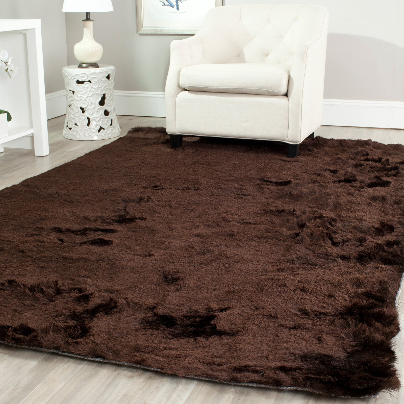 SAFAVIEH Paris Darwin Plush Polyester Shag Area Rug, Ivory, 5' x 5' Square