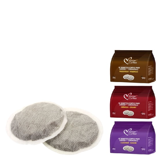 Italian Coffee pads compatible with Senseo machines, 3 Flavors mix, 54 pads