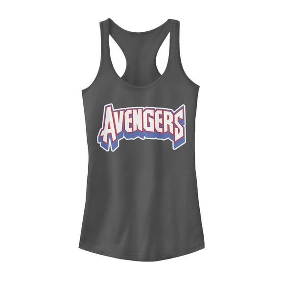 Junior's Marvel Avengers Text Racerback Tank Top Charcoal X Small