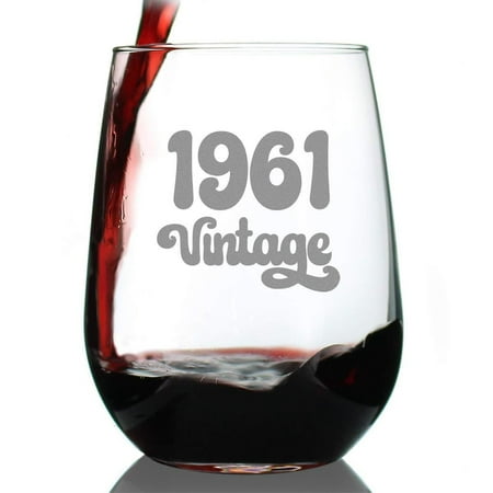

Vintage 1961-62nd Birthday Stemless Wine Glass Gifts for Women & Men Turning 62 - Bday Party Decor - Large Glasses