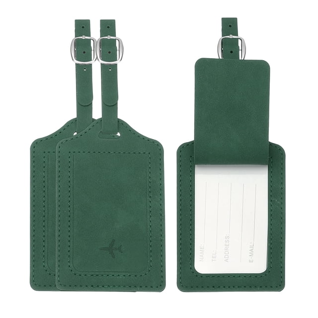 Etiquetas de maleta, etiquetas de cuero verde profundo con protección privada, 3 piezas
