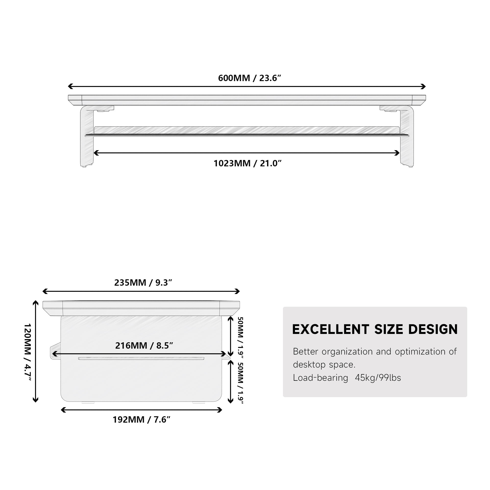 Fenge Acrylic Monitor Stand Riser, 23.6 Inches Acrylic Clear Monitor Stand with Metal Storage