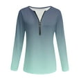 thumbnail image 4 of aidice Tops for Women Casual Notched V Neck Long Sleeve Zip Shirts Comfy Fitting Gradient Color Tops, 4 of 5