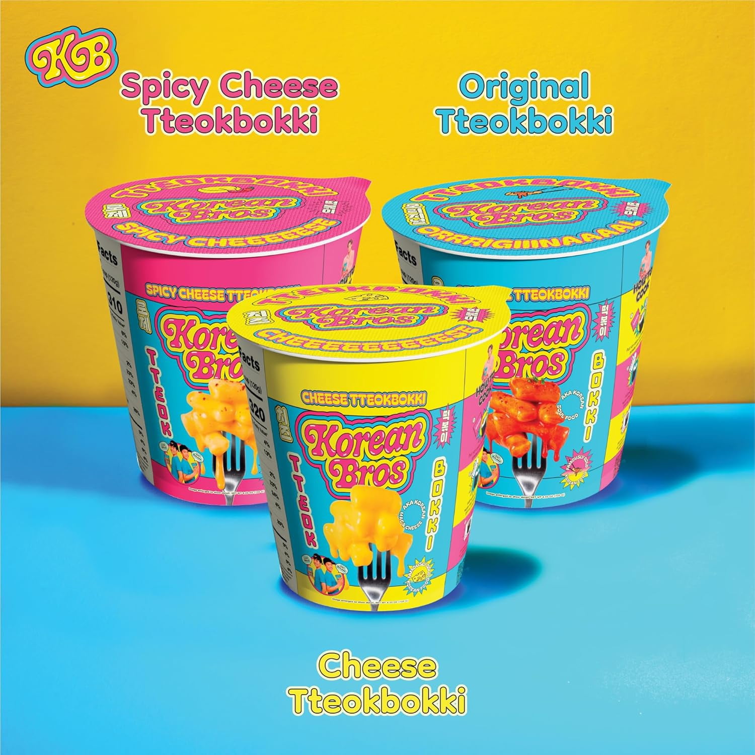 Korean Bros Cheese Tteokbokki Cups (6 Pack) - Instant Tteokbokki Rice Cakes, Korean Street-Style Snack or Meal