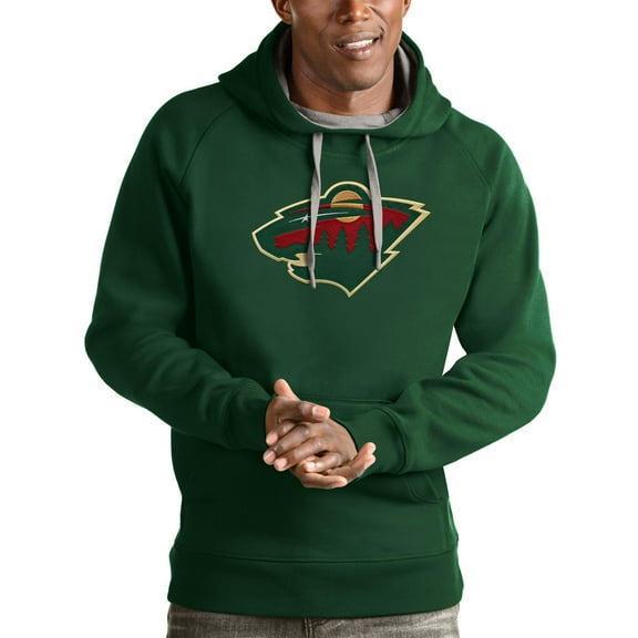 Men's Antigua Hunter Green Minnesota Wild Logo Victory Pullover Hoodie