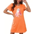 thumbnail image 4 of Sakmal Robes Moomoo d'Halloween pour Femmes Extensibles Orange Légères Grande Taille Robe Moomoo à Manches Courtes Courte Imprimé Fantôme Col Rond Chemises de Nuit P-2TG, 4 of 5
