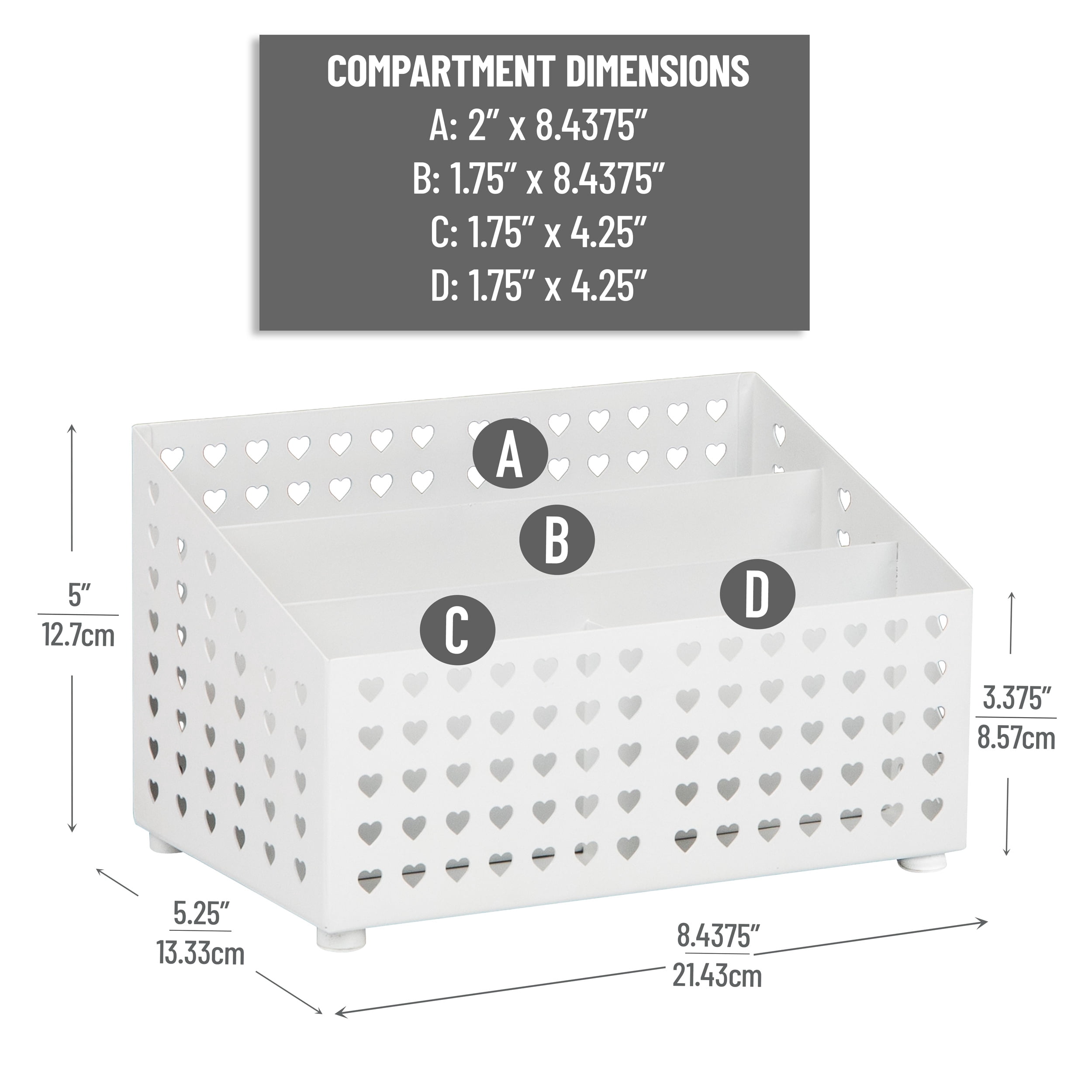Mind Reader White Metal Desktop Organizer with Heart Design