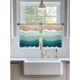 thumbnail image 3 of Sheer Curtains 54 Inch Length 2 Panels Set for Kitchen, Teal Blue Ombre Stripe Semi Sheer Curtains for Windows, Abstract Summer Beach Coastal Voile Window Treatments Rod Pocket Curtain, 3 of 7