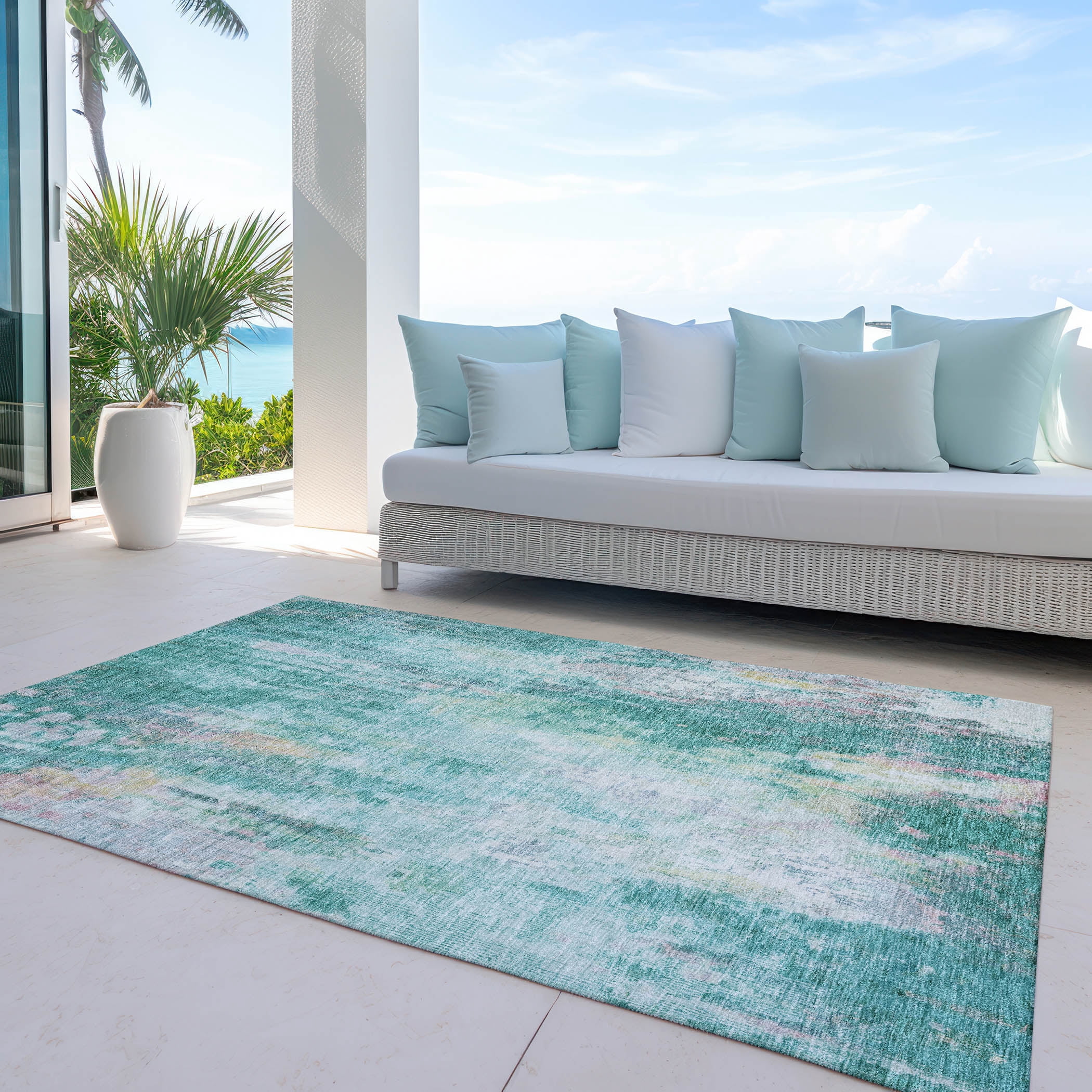 Addison Rugs Chantille Indoor/Outdoor Transitional Abstract Teal Washable Rectangle Rug, 2'6" x 3'10"