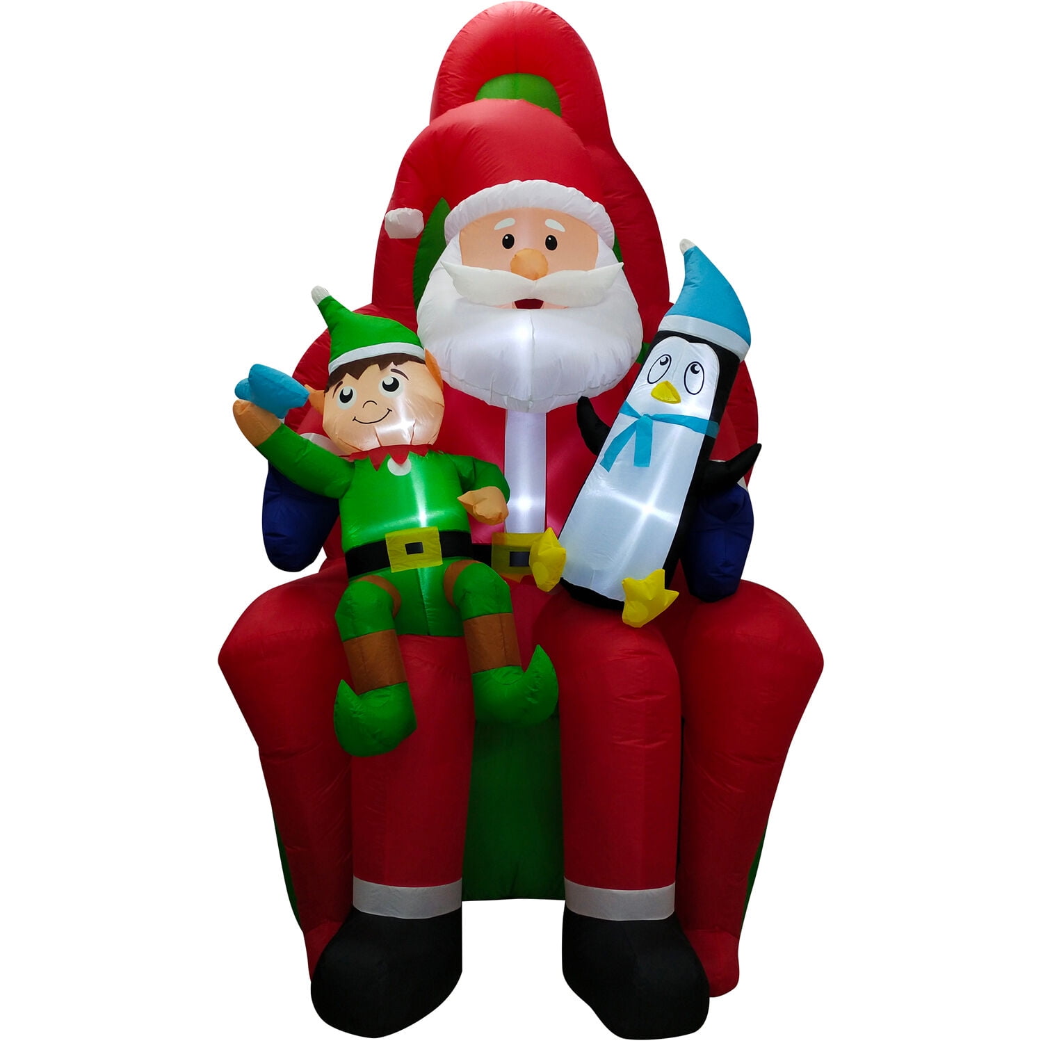 Fraser Hill Farm Yard Inflatable Tall Santa Elf And Penguin Sitting In A Chair With Led Lights Holiday Winter Blow Up 120 Walmart Com Walmart Com