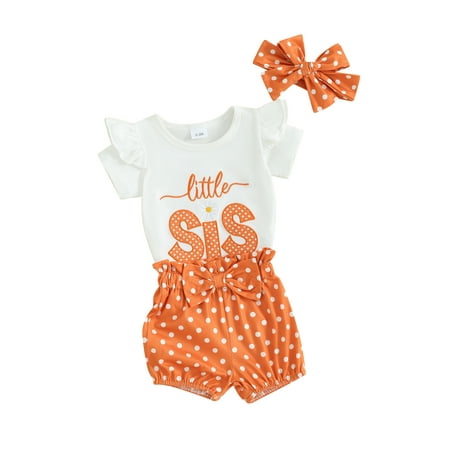 

Baby Girls 3Pcs Outfit Short Sleeve Romper + Dots Shorts + Headband