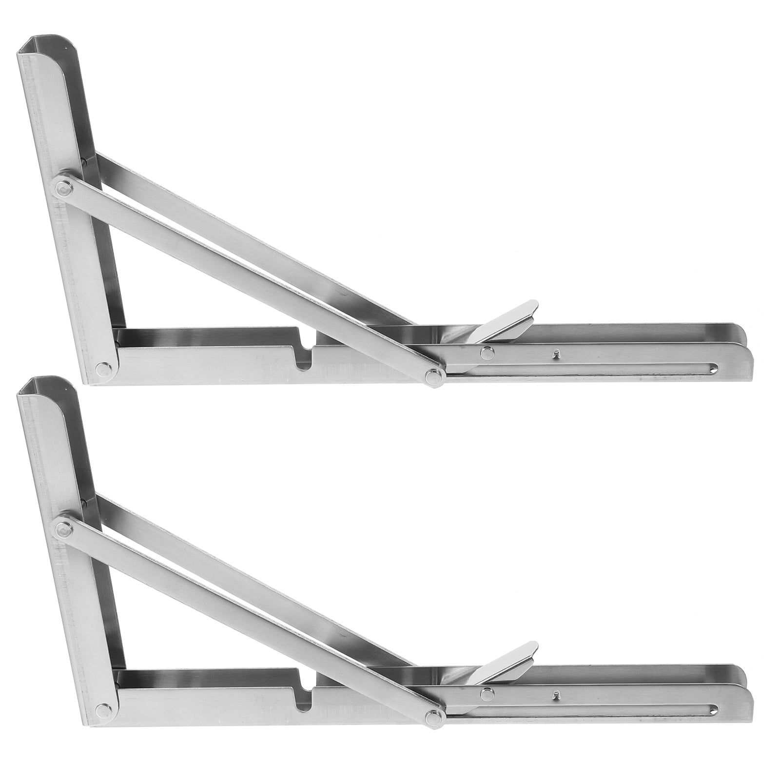 LEORX 2Pcs Silver Triangle Stainless Steel Folding Brackets for Shelves Support Indoor Projects 11.79X6.29X0.98 In
