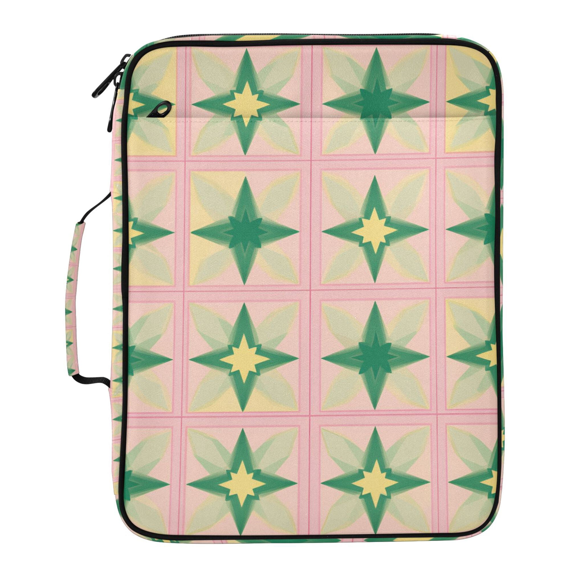 FORMRS Accordion File Folder A4 Size 7-Pocket Expanding Document Organizer Bag with 3 Ring Binder, Green Symmetrical Stars