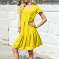 thumbnail image 4 of Xyxonk Summer Dresses for Women Short Sleeve Flowy Swing Dress 2025 Trendy Solid Color Crewneck Vocation Dresses Yellow XL, 4 of 4
