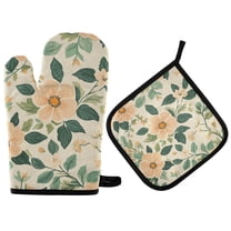 Yayeee Oven Mitts and Pot Holder Set of 4 Heat Resistant Kitchen Gloves Baking Hot Pad, Floral Design