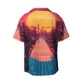 thumbnail image 6 of Daiia Neon Sunset Cyberpunk Cityscape Men's Linen Shirts Short Sleeve Casual Shirts Button Down Shirt for Men Beach Summer Wedding Shirt-XX-Large, 6 of 6