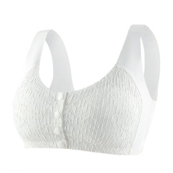 BLVB Womens Front Closure Bra Lace Full Coverage Underwear Vest Wide Straps Comfort Wireless Lounge Sleep Bra White
