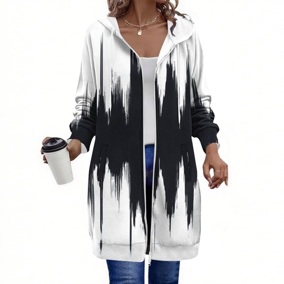 FDGIU Women's 2025 Long Hoodies - Full Zip Tunic Sweatshirt with Pockets, Trendy Fall Casual Outerwear, Open Front Cardigan Style