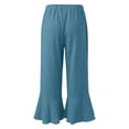 thumbnail image 5 of Lenpel Womens Cotton Linen Cropped Pants Summer Casual Ruffle Elastic Waist Ankle Trousers Loose Cute Pants with Pockets for Beach, 5 of 7