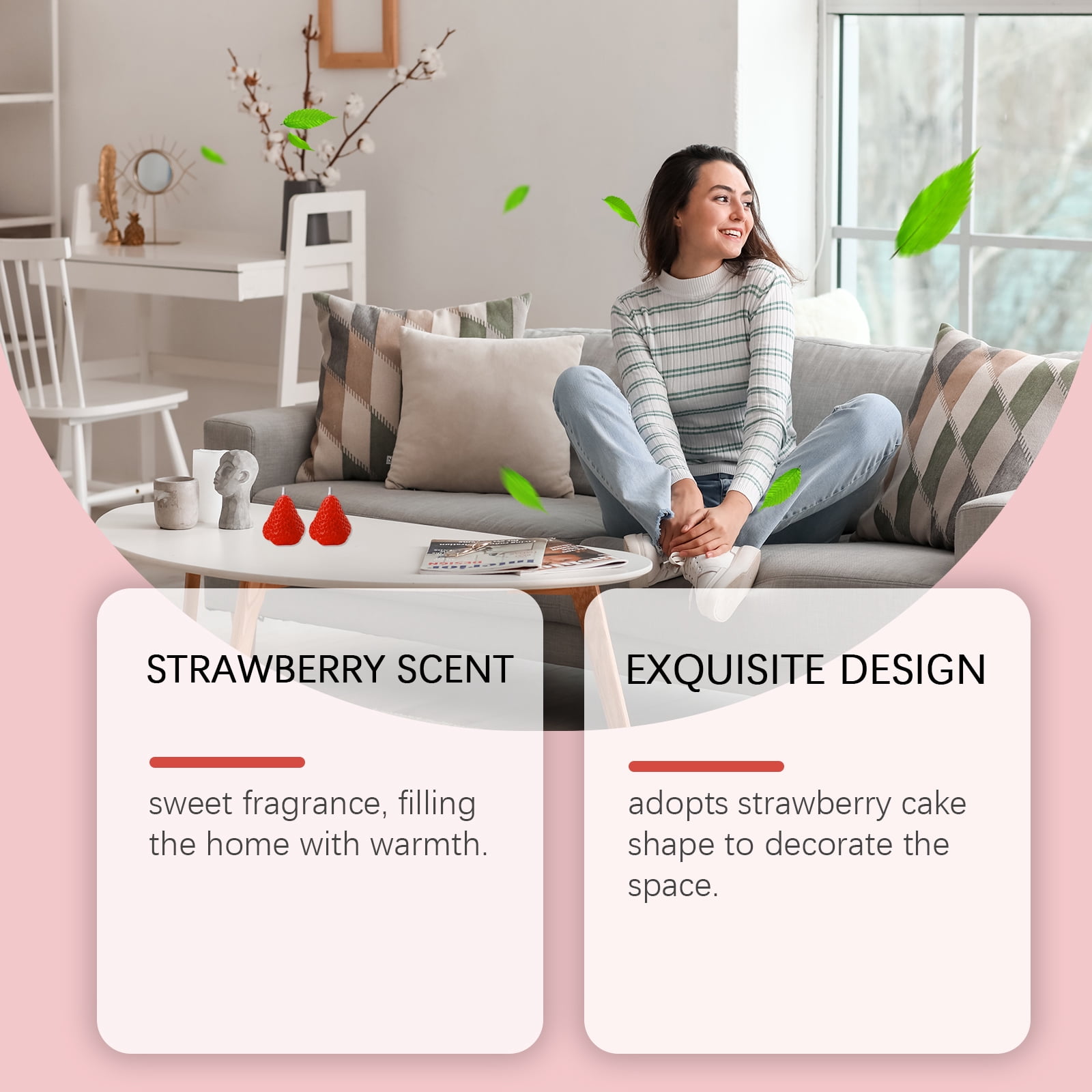 Alvantor Strawberry Candles Soy Wax Cake Shape Romantic Home Decor Gift, 3PCS